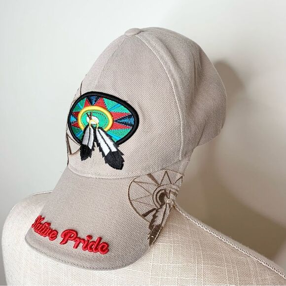 Native Pride Embroidered Dreamcather Feathers Baseball Hat Velcro Closure - Picture 3 of 10